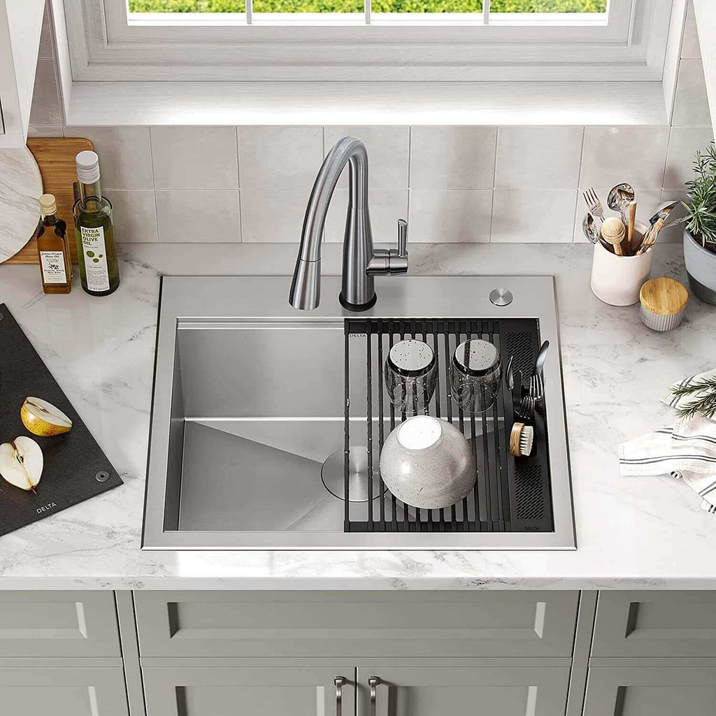 DELTA Rivet 25 Inch Workstation Drop-In Kitchen Sink 5A931-25S-SS