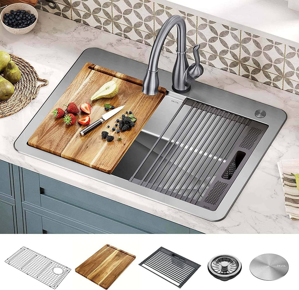 DELTA 95A932-30S-SS Lorelai Workstation Drop-In Kitchen Sink