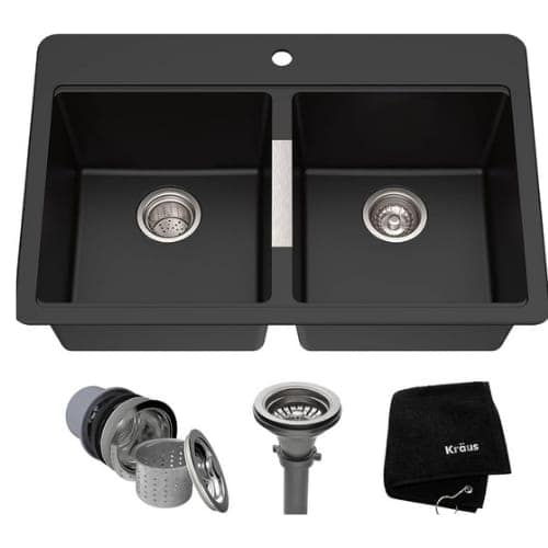 Kraus Quarza Kitchen Sink KGD-433B 33-Inch Equal Bowls
