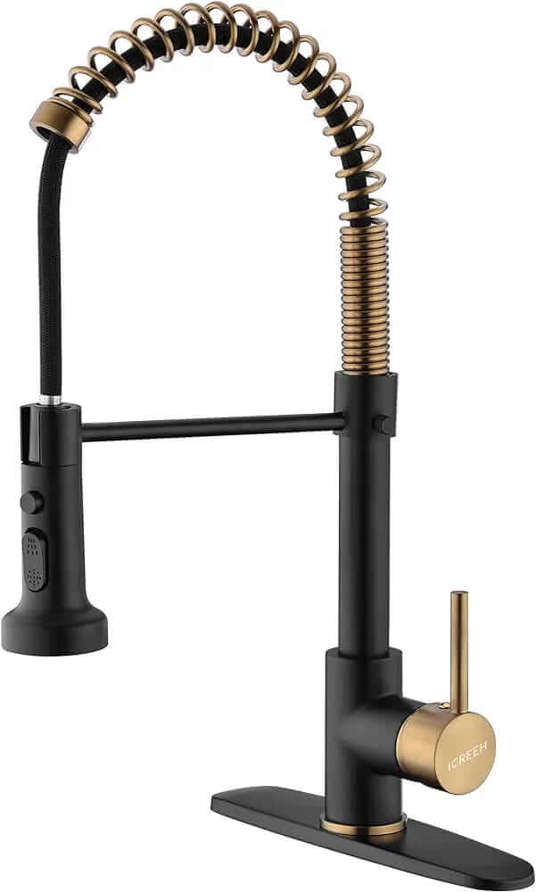 ICREEH Matte Black and Gold Kitchen Faucet